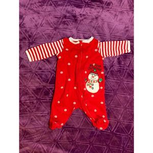 Holiday time 3 Month Footed One-Piece Buttons My First Christmas Red